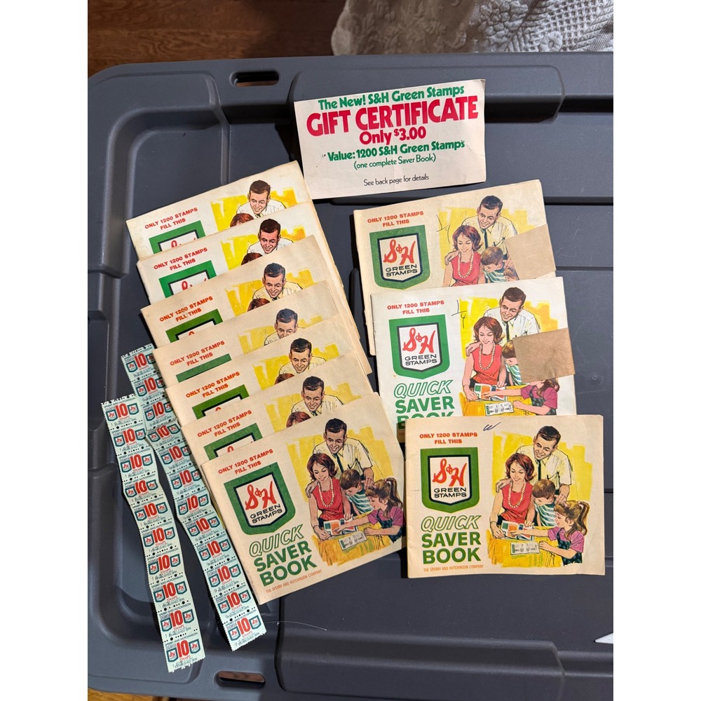 Vintage S&H Green Stamps Lot 10 Quick Saver Books Gift Certificate Loose Stamps